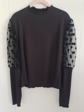Shein Curve Black Long Sleeve Top With Sheer Arms Size 2XL